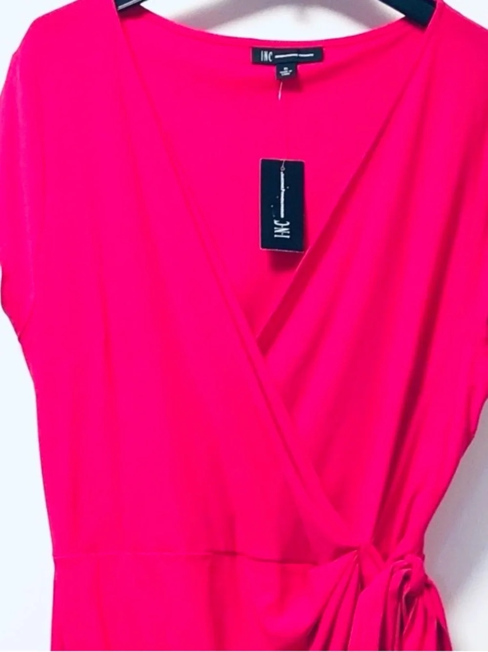 INC International Concepts Faux Wrap Fuchsia Stretch Dress Large NWT - Picture 3 of 6